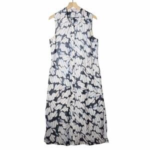 Cabi Floral Cloudy Sky Blue White Button Down Midi Dress Women's size M